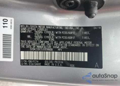 2018 Toyota Sienna Le из США, поврежденный, VIN 5TDKZ3DC3JS938898